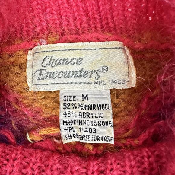 Vintage Rolled Neck Sweater Women M Mohair Blend Whimsical Diamond Oversized Y2K - Picture 8 of 12